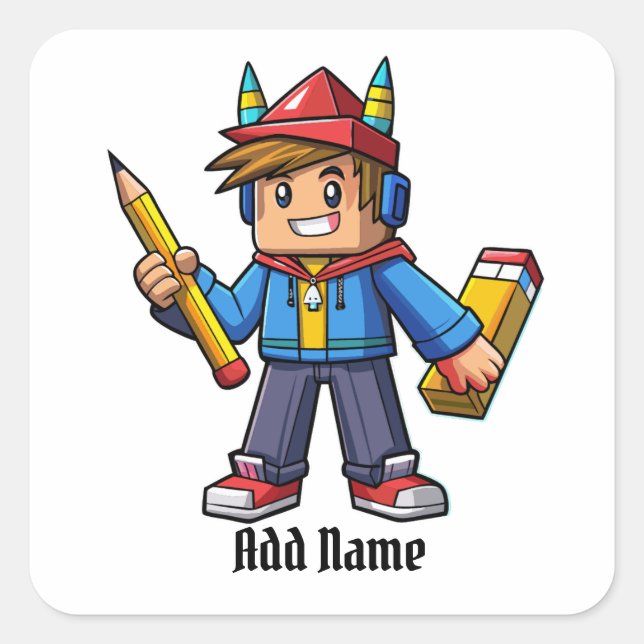 Modern Cartoon with Pencil Square Sticker (Front)