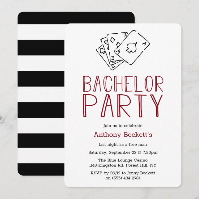 Modern Casino Night Bachelor Party Invitation (Front/Back)