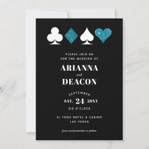 Modern Casino Wedding Invitation with Blue Glitter