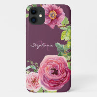 Modern Cassis Pink Peony Rose Floral Watercolor