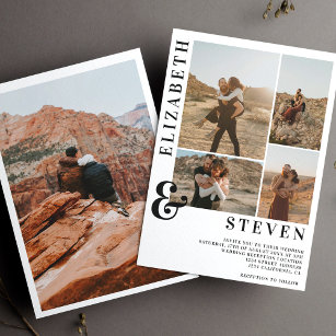 Modern casual bold ampersand 5 photo grid wedding  invitation