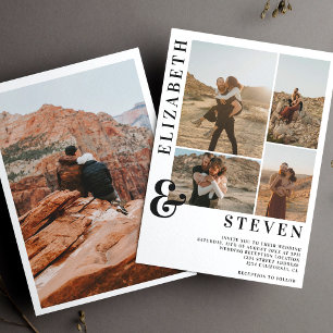 Modern casual bold ampersand 5 photo grid wedding  invitation