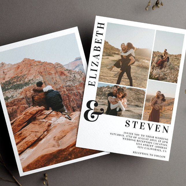 Modern casual bold ampersand 5 photo grid wedding  invitation (Creator Uploaded)