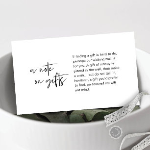 Modern casual elegance wedding, A note on gifts Enclosure Card