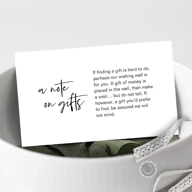Modern casual elegance wedding, A note on gifts Enclosure Card (Modern casual elegance wedding, A note on gifts Enclosure Card)