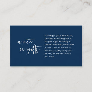 Modern casual elegance wedding, A note on gifts Enclosure Card