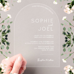 Modern Casual Minimalist White on Clear Wedding Acrylic Invitations