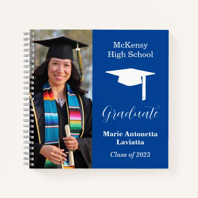 Modern Casual Navy Blue Autograph Graduate Guest Notebook (Front)