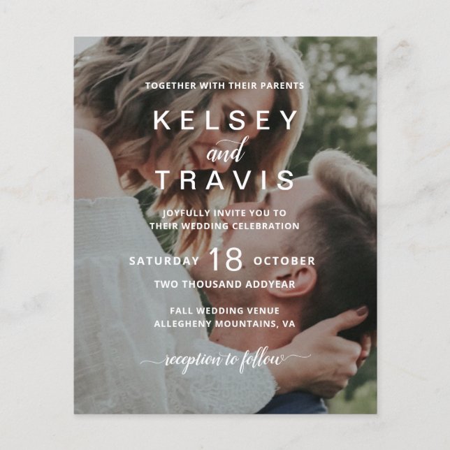 Modern Casual Photo Budget Wedding Invitation (Front)