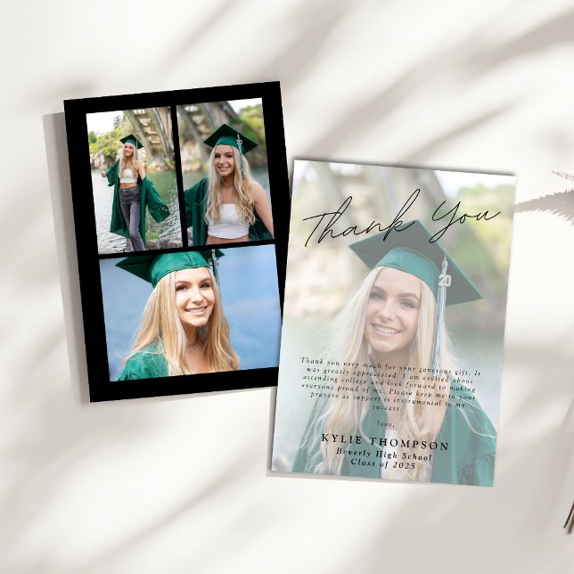 Modern Casual Script 4 Photo Graduation Thank You Card (Creator Uploaded)