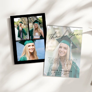 Modern Casual Script 4 Photo Graduation Thank You Card