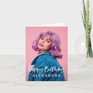 Modern Casual Script and Photo   Happy Birthday Card