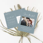 Modern casual script b typography wedding  announc announcement postcard<br><div class="desc">Modern stylish script elegant typography wedding save the date photo postcard. Modern minimal stylish design. dusty blue and white colours can be customized.</div>