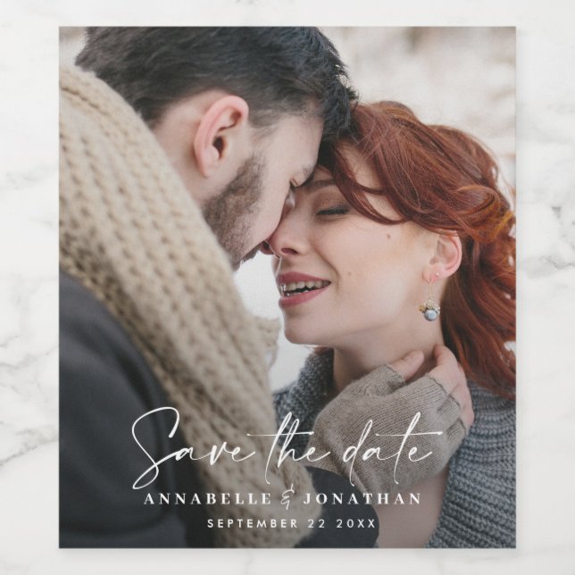 Modern casual script black typography wedding wine wine label (Single Label)