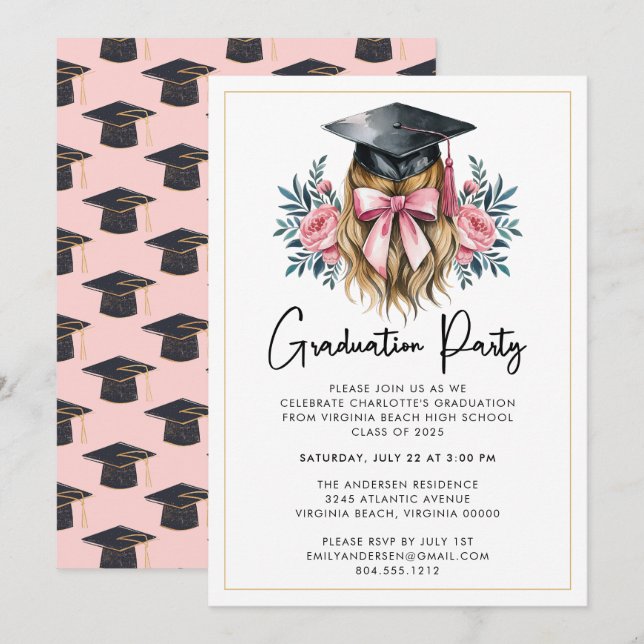 Modern Casual Script Graduation Party Invitation (Front/Back)