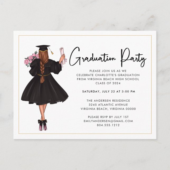 Modern Casual Script Graduation Party Invitation Postcard (Front)