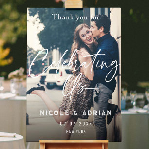 Modern casual script photo wedding welcome sign 