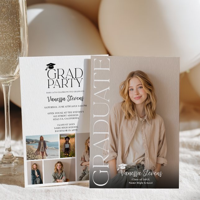 Modern Casual  Simple Trendy 6 photos graduation Invitation (Modern Casual Simple Trendy 6 photos graduation Invitation)