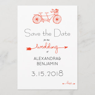 Modern casual tandem bicycle wedding save date save the date