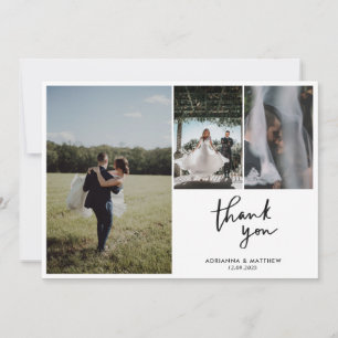 Modern Casual Wedding Thank You Script Four Photo Card
