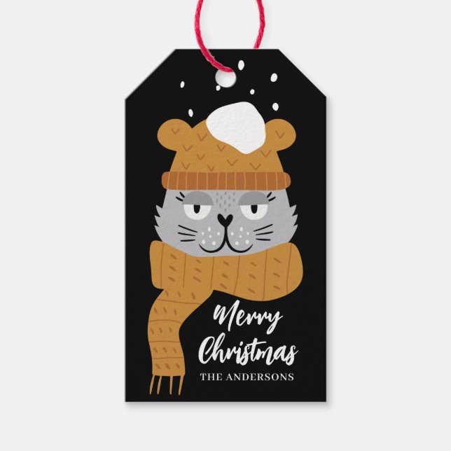 Modern Cat Christmas Name  Gift Tags (Front)