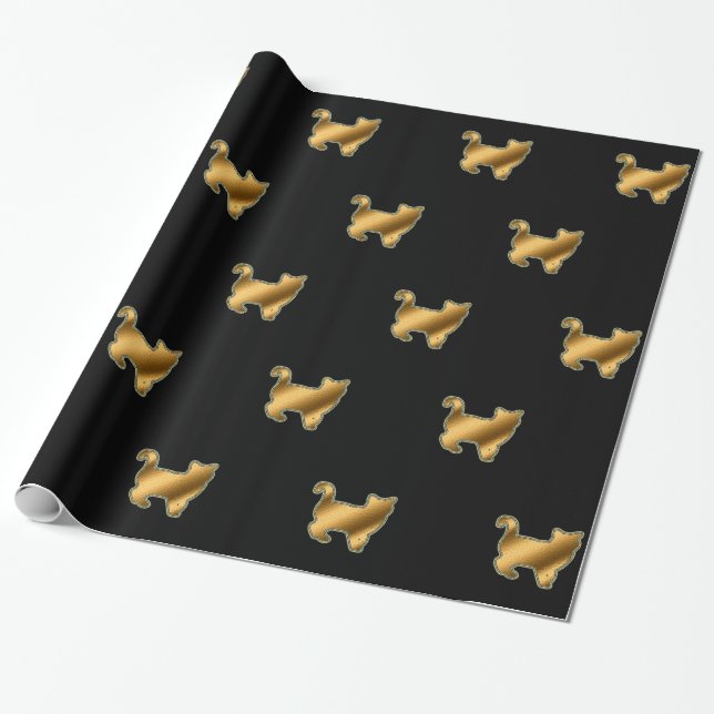 Modern Cat Gold Black Wrapping Paper (Unrolled)