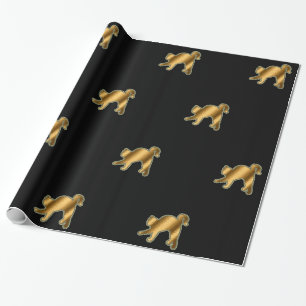 Modern Cat Gold Black Wrapping Paper