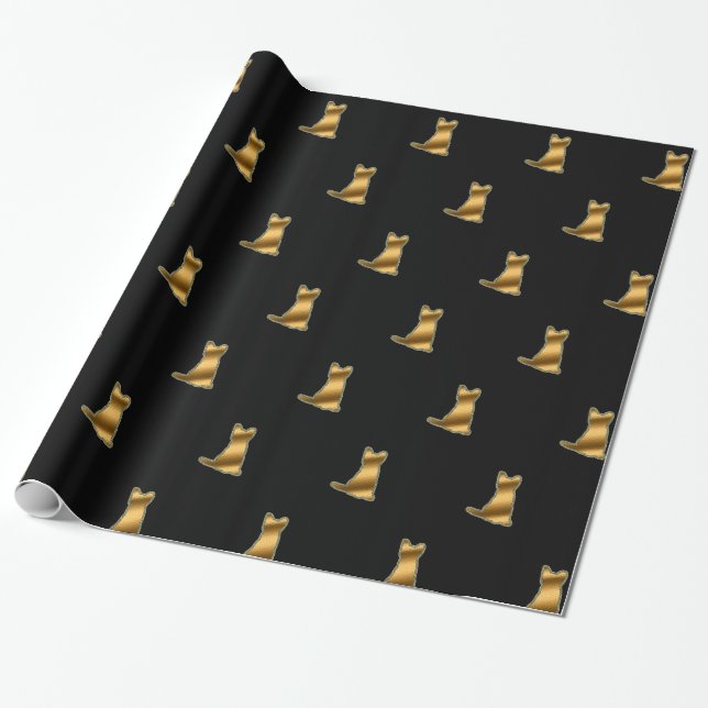 Modern Cat Gold Black Wrapping Paper (Unrolled)