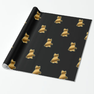 Modern Cat Gold Black Wrapping Paper