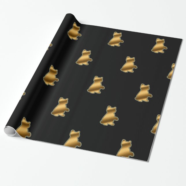 Modern Cat Gold Black Wrapping Paper (Unrolled)