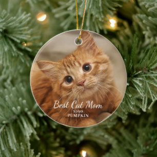 Modern Cat Mom Photo Christmas  Ceramic Ornament