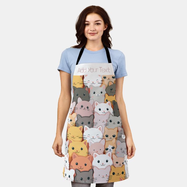 Modern Cat Pattern Personalized Apron (Worn)