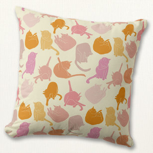 Modern Cat Pattern Pink Orange Throw Pillow