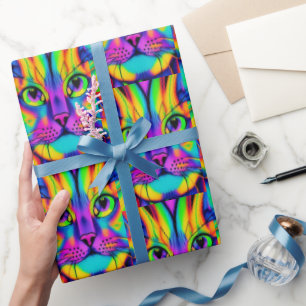 Modern cat psychedelic pattern unique colorful wrapping paper