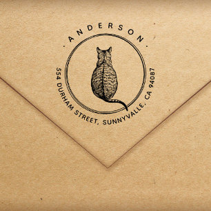 Modern Cat Round Family Return Address Self-inking Stamp