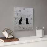 Modern cat silhouettes pets on barn wood square wall clock<br><div class="desc">Modern cat silhouettes,  pets,  sitting on barn wood background clock.</div>