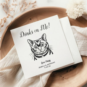 Modern Cat Wedding Cocktail Napkins