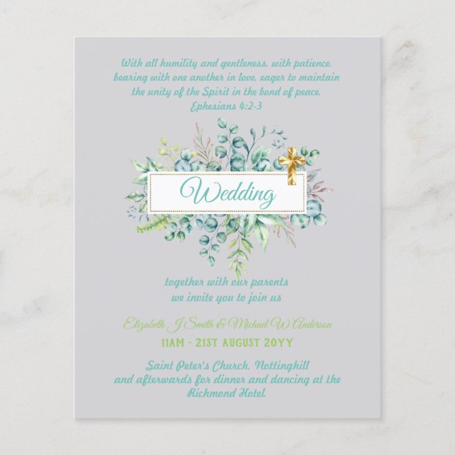 Modern Catholic Wedding Invitations Botanical (Front)