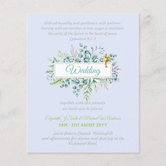 Modern Catholic Wedding Invitations Greenery (Front)