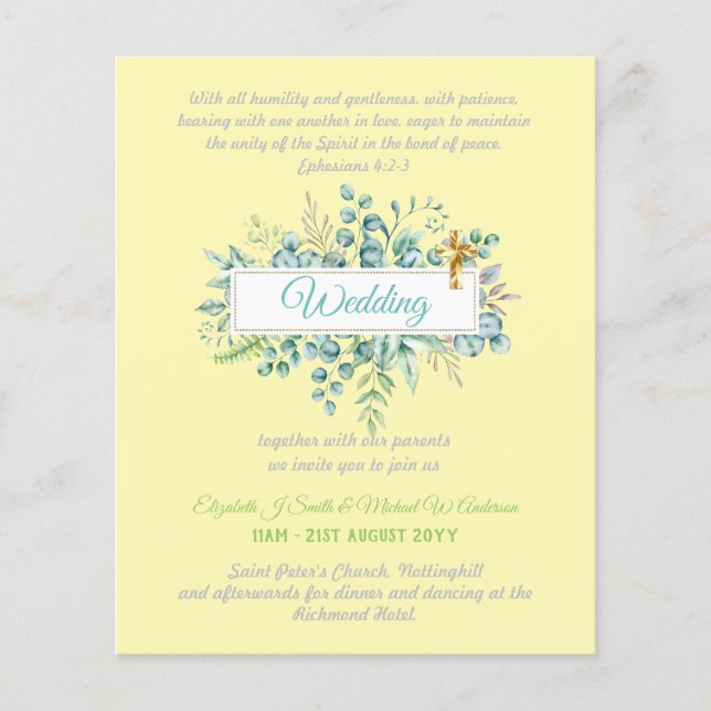 Modern Catholic Wedding Invitations Greenery (Front)