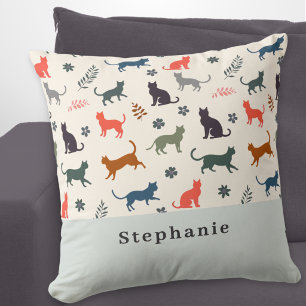 Modern Cats Pattern Elegant Cream Personalized Throw Pillow