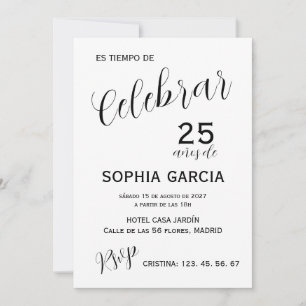 Modern "Celebrar 25 Años" Birthday Invitation