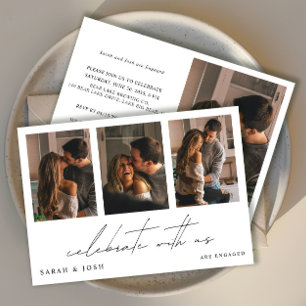 Modern Celebrate With Us 4 Photo Engagement Party Invitation