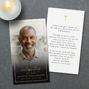 Modern Celebration of Life Cross Photo Prayer Card