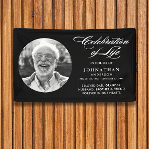 Modern Celebration of Life Elegant Script & Photo Banner