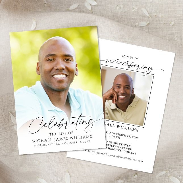 Modern Celebration of Life Funeral Memorial Photo Invitation (Creator Uploaded)