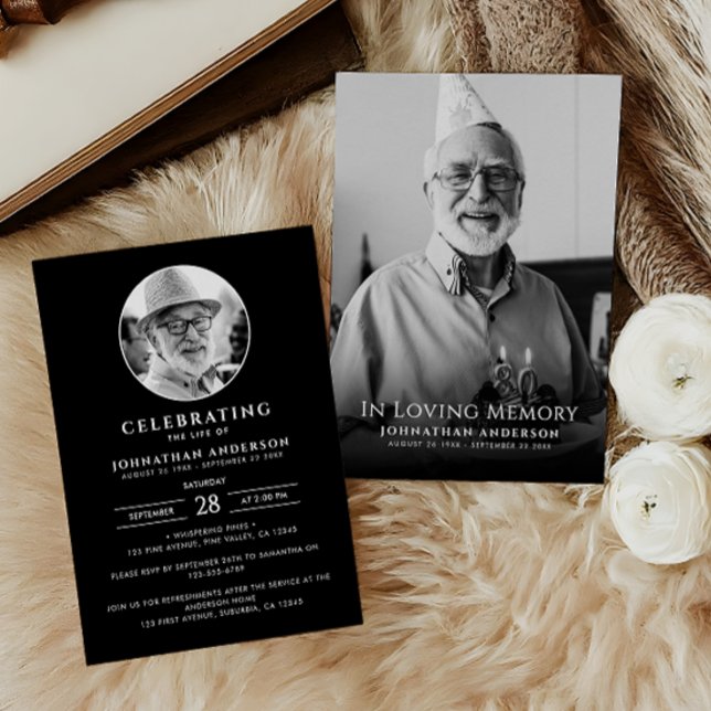 Modern Celebration of Life Funeral Memorial Photo Invitation (Creator Uploaded)