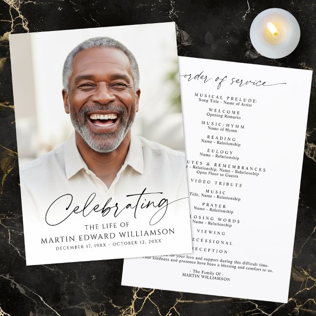 Modern Celebration of Life Photo Script White Program (Creator Uploaded)