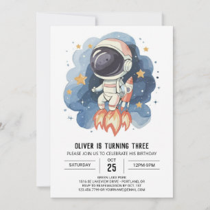 Modern Celestial Children's Astronaut Boy Birthday Invitation