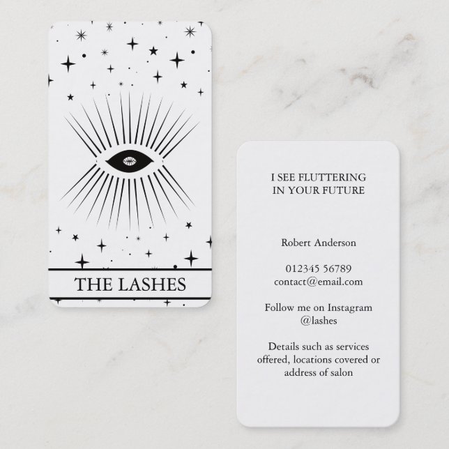 Modern Celestial Eye Tarot Lashes Black  Business Card (Front/Back)